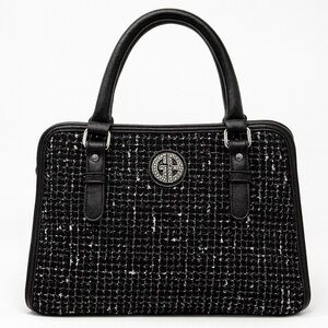 Giani Bernini Boucle Dome Satchel Black Faux Leather Triple Compartment Handbag